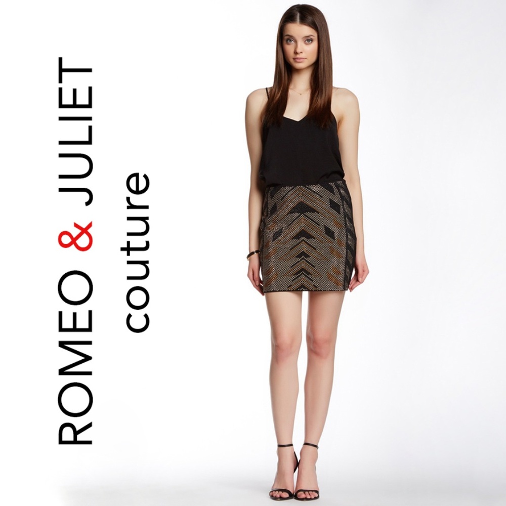 Romeo Juliet Couture Black Gold Beaded Mini Skirt NWT Sz S
